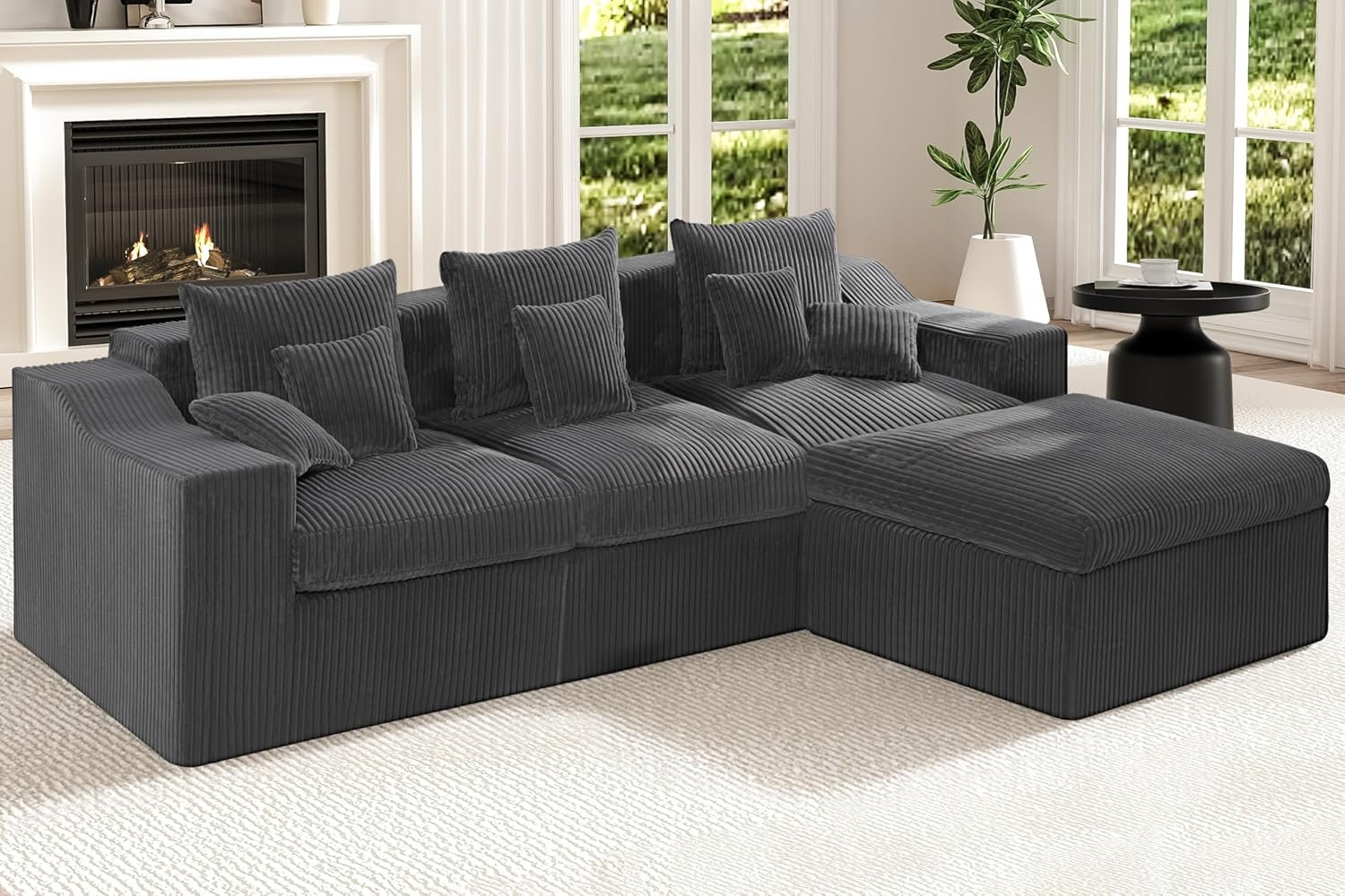 101″ Modular Couch Sectionals with Ottoman, Big Comfy Cloud Couches, L Shaped 4 Seat Modular Sectional Sofa, Sectional Double Cushion Couches with Deep Seat for Living Room,No Assembly Required (Grey)