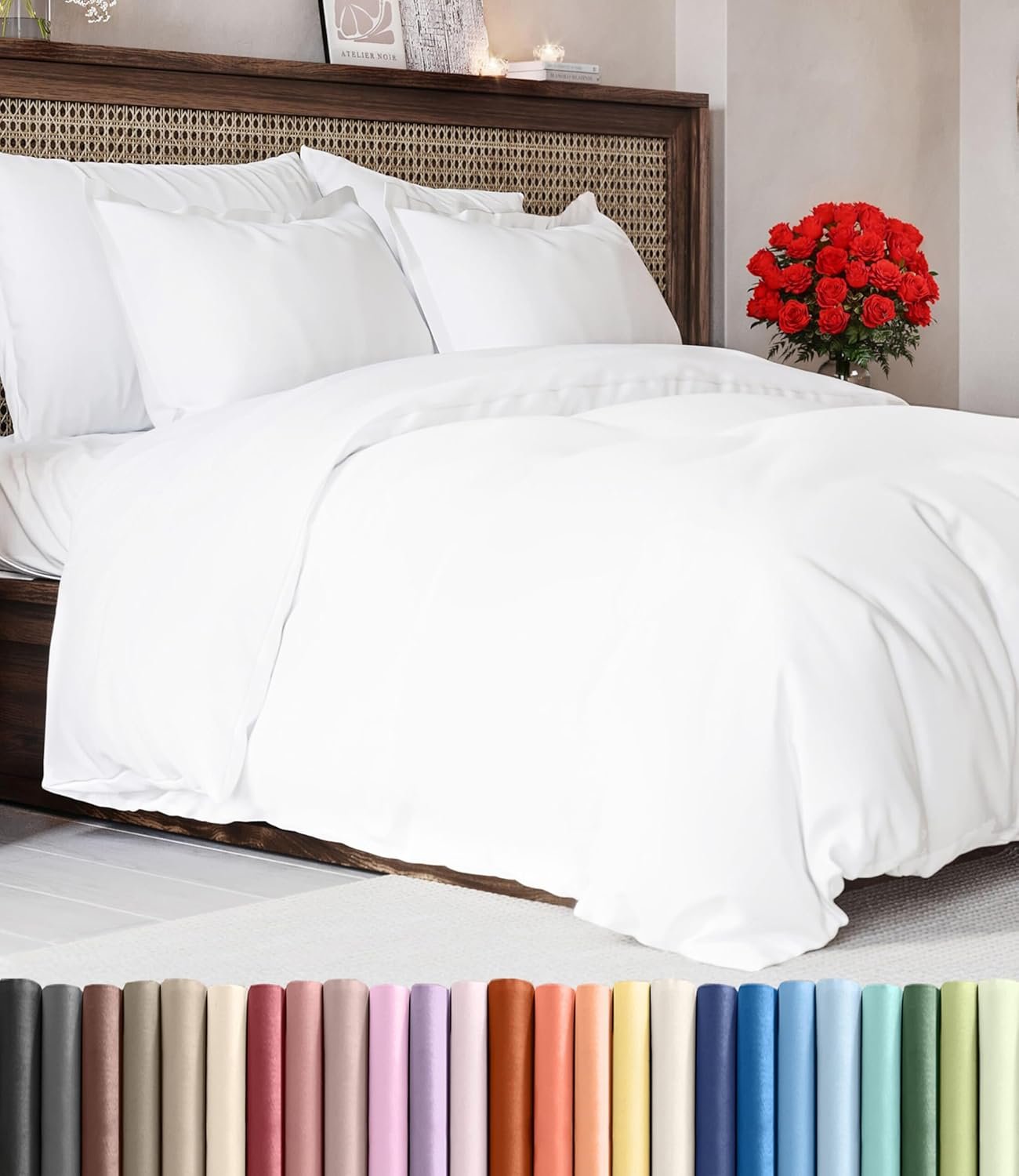 Duvet Cover King Size Set – Extra Soft King Duvet Cover 104″ x 90″ with 2 Pillow Shams – Hotel Luxury, Easy Care and Fade Free w/ Zipper Closures & Ties – All Season, Comfy, Cozy & Breathable (White)
