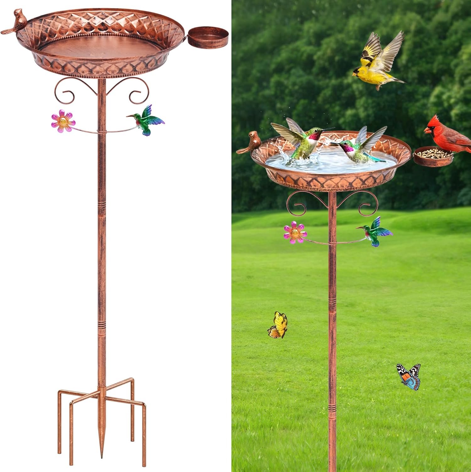 Metal Bird Bath for Outside, 40 Inch Tall Standing Bird Baths Bowl with Detachable Birds Feeder, Heavy Duty Birdbaths for Outdoors, Garden Yard Decor, Copper