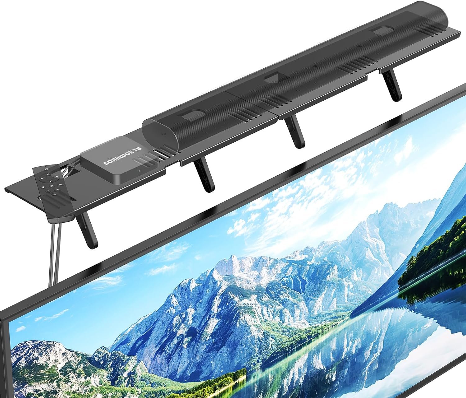 Soundbar Mount, No Drilling Steel TV Top Shelf Fits Most of Sound Bars Up to 15 Lbs, Universal Sound Bar TV Mount Bracket, Sound Bar Stand Compatible with Samsung, Sony, LG,Bose, 33.8×4.7inch
