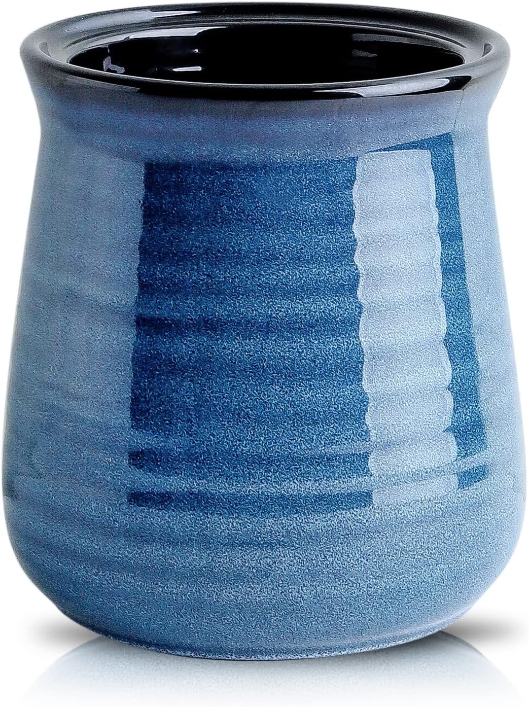 HASENSE Utensil Holder for Kitchen Counter 7.1” Cooking Utensil Crock for Countertop, Blue Ceramic Stable Utensil Organizer Caddy with Reactive Glaze for Spatula and Spoon, Dishwasher Safe