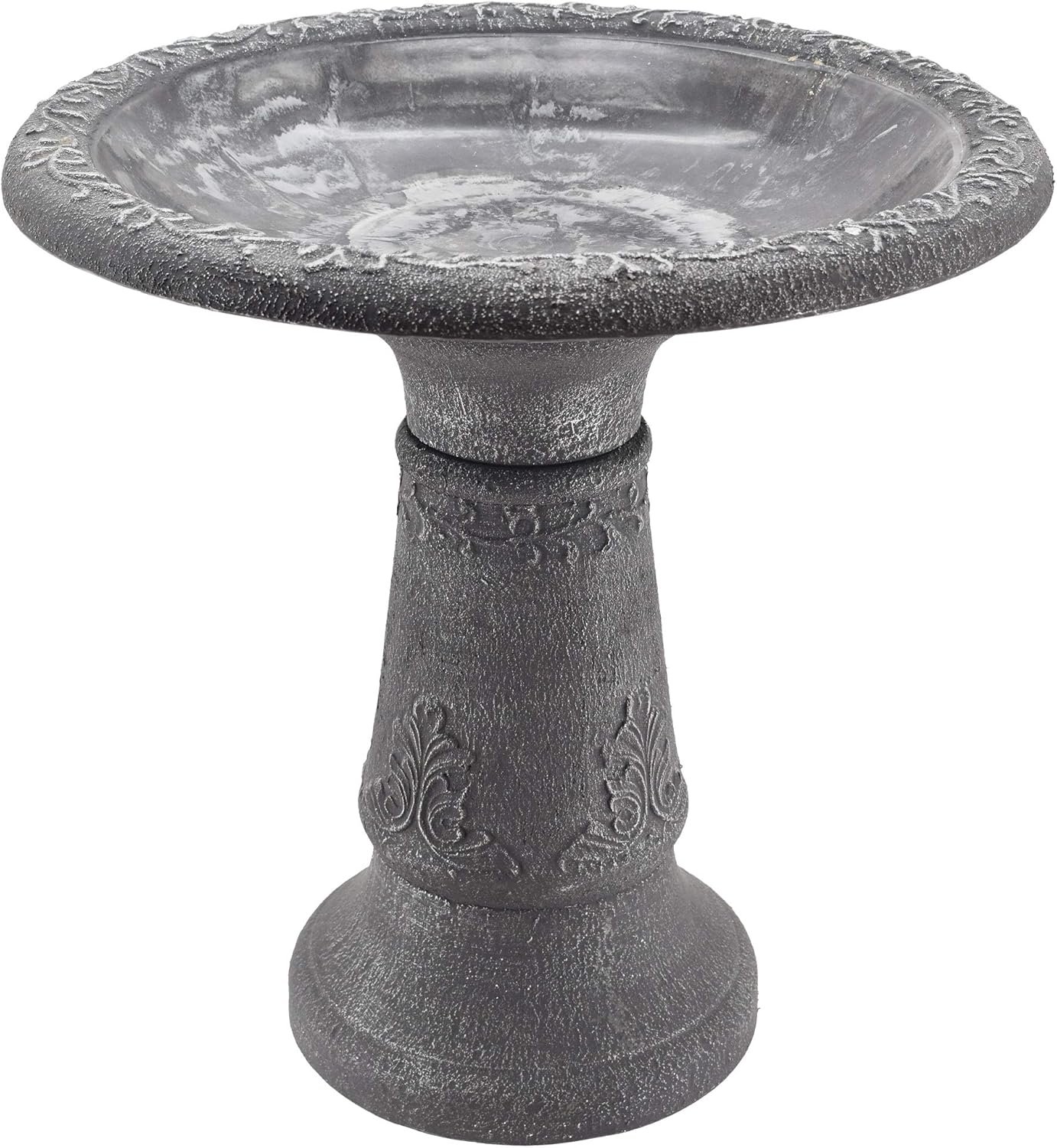 Arcadia Garden Products BB05 Fiberclay Bird Bath Outdoor Garden Decor, Antique Vintage Weather Resistant Water Bowl for Backyard and Patio and, 20-inch Tall, Black