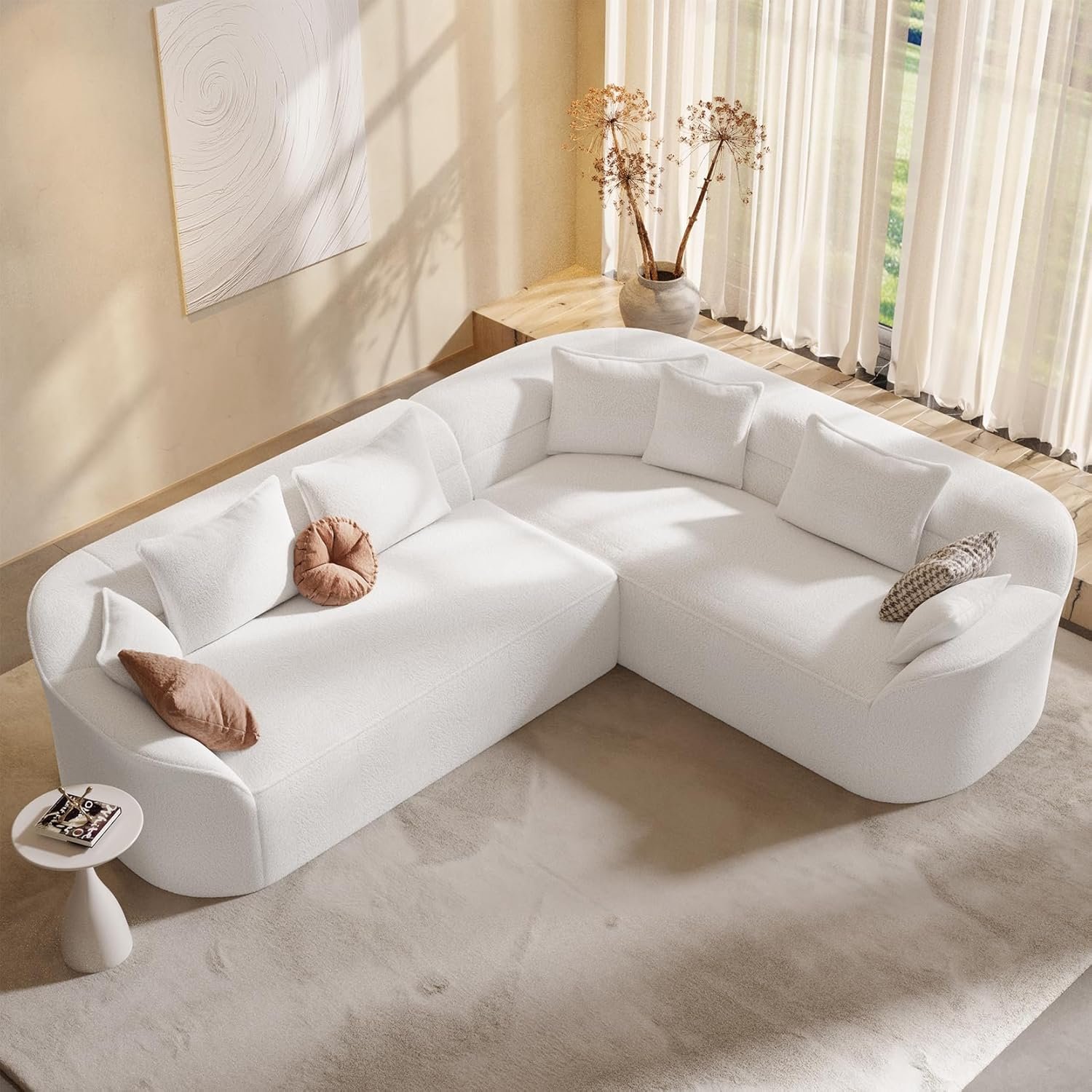 Vesgantti 110″ Modern Curved Sectional Sofa, Oversized Chenille Cloud Couch for Living Room, Comfy Luxury L-Shaped Boneless Sofa with Extra Deep Seat, Tool-Free Assembly, White