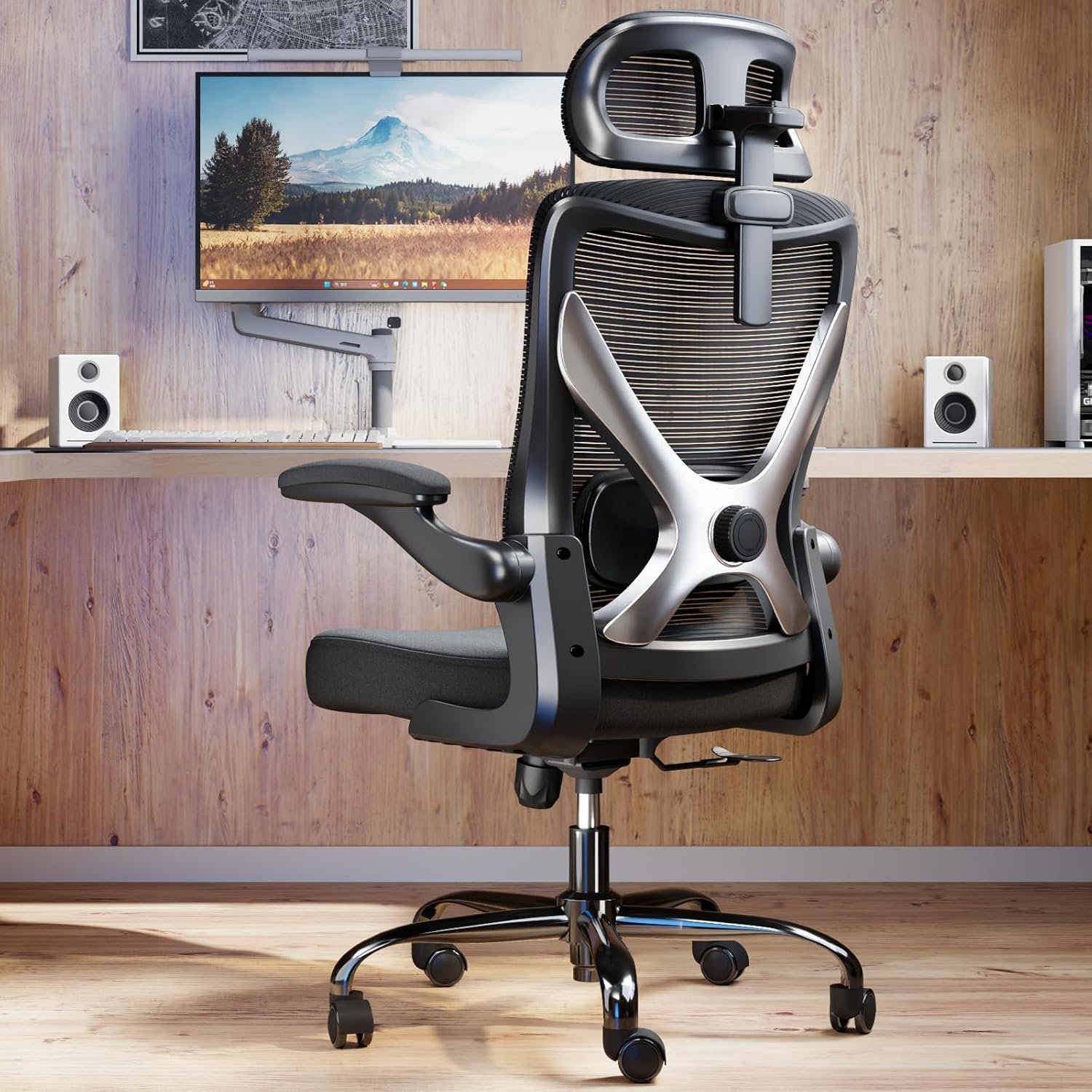 Ergalithic Ergonomic Office Chair – X-Shaped Computer Desk Chair Comfy, Gaming Chair, Office Chair with Lumbar Support, Mesh Office Chairs with Headrests, Desk Chair for Long Hours (Black Silver)