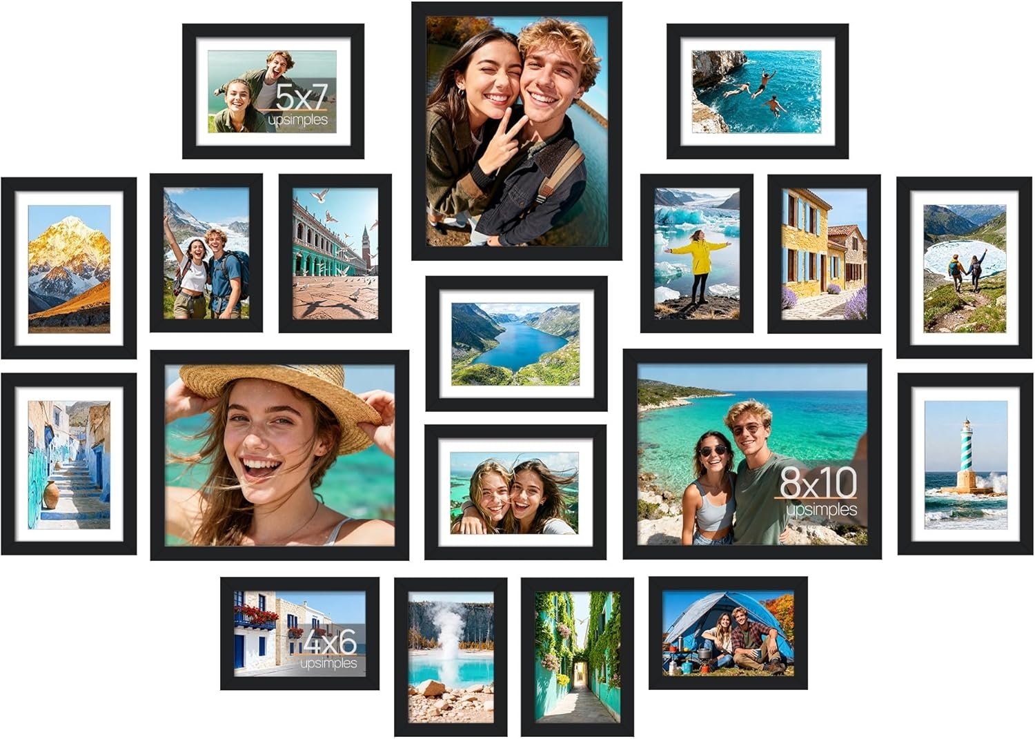 upsimples 19 Pack Picture Frames Collage Wall Decor for Mounting or Tabletop Display, Photo Gallery Frame Set for Family, Multi Sizes Including 8×10, 5×7, 4×6, Black