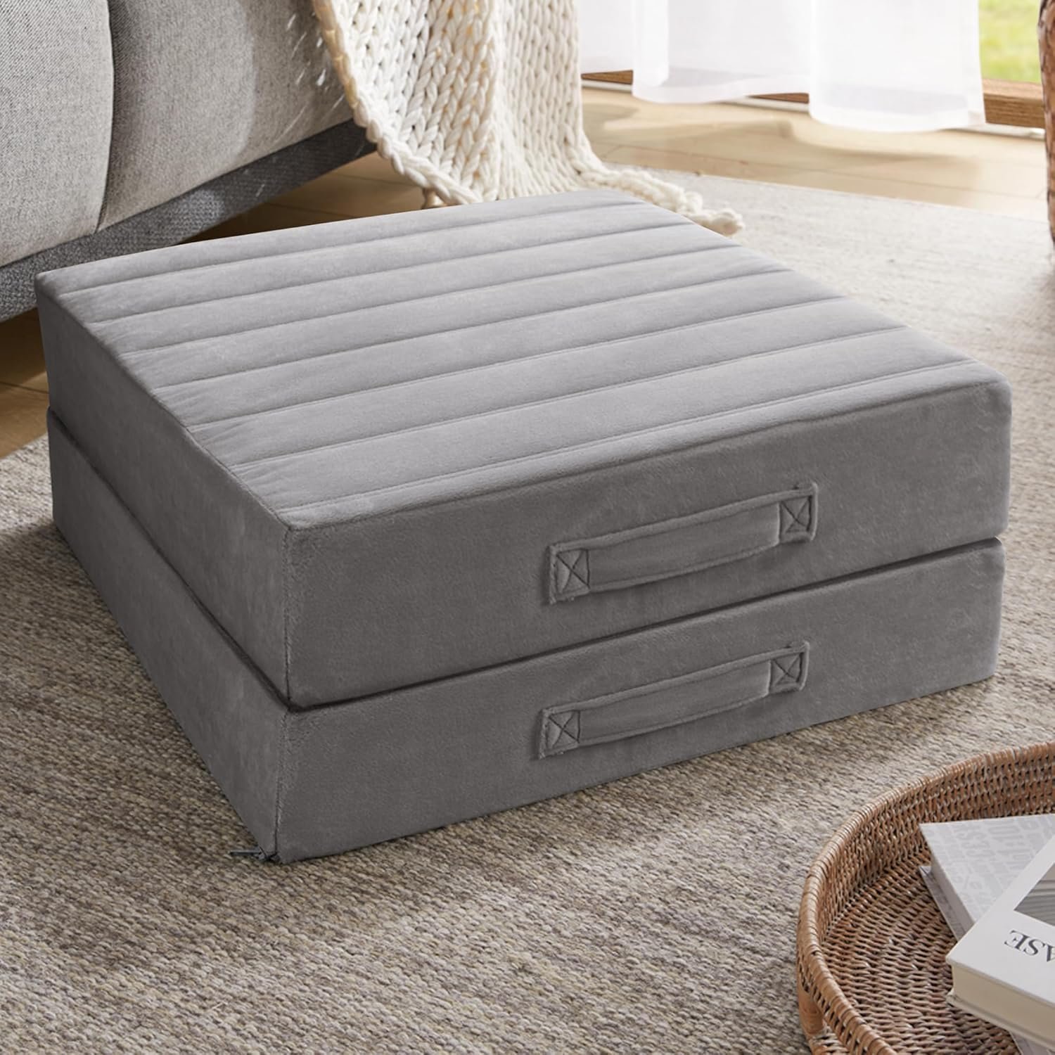 Codi High Density Foam Floor Pillow 2 Sets, Large Meditation Cushions Seating for Adults and Yoga Sitting, 5″ Thick Washable Couch Cushion with Soft Tufted Covers – 22 Inch Grey