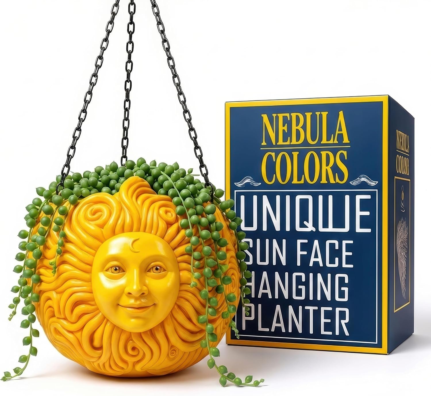 Nebula Colors Fun & Unique Sun Face Hanging Planter Quirky Celestial Decor for Plant Lovers – Indoor Outdoor Flower Basket for Succulents & Small Plants – Decorative Garden Yard Art