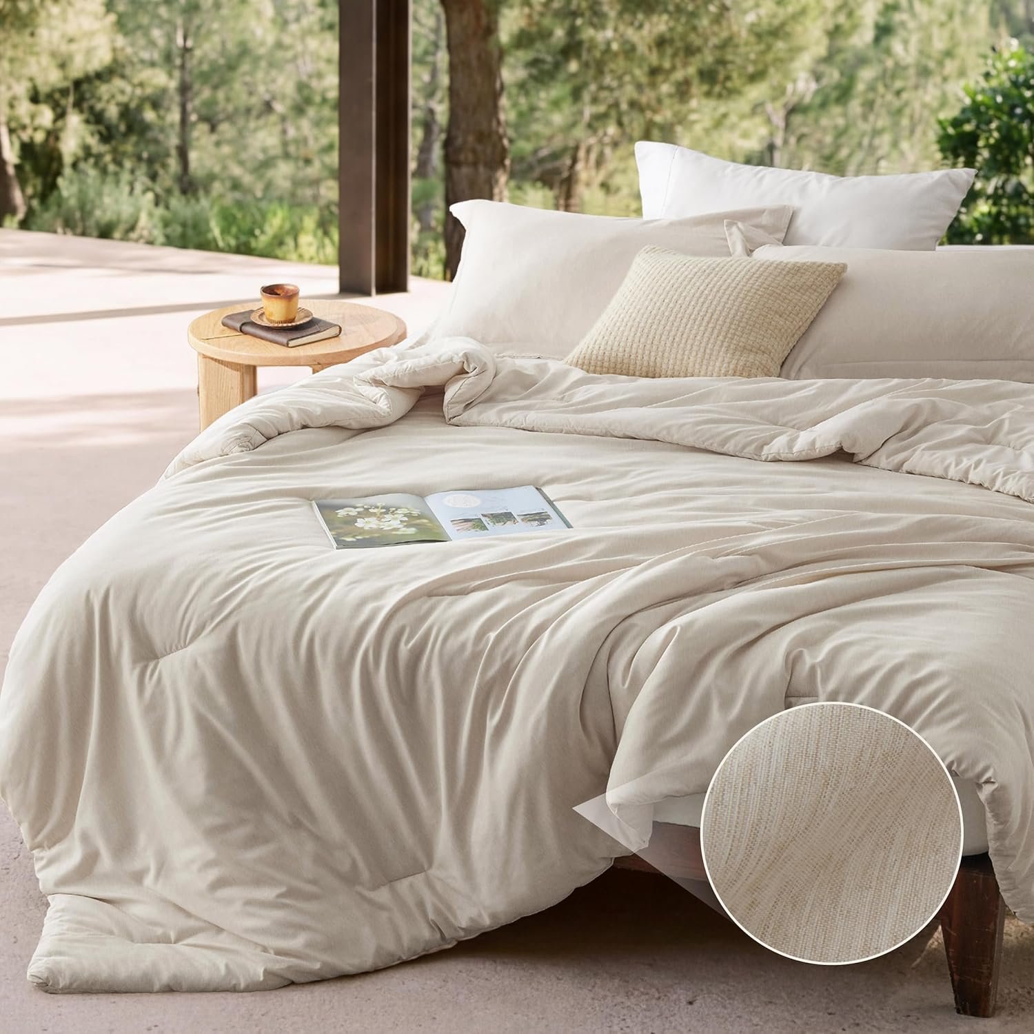 Bedsure Queen Comforter Set – Beige Soft Bedding for All Seasons, Cationic Dyed Bed Set, 3 Pieces, 1 Queen Size Comforter (90″x90″) and 2 Pillow Shams (20″x26″+2″)