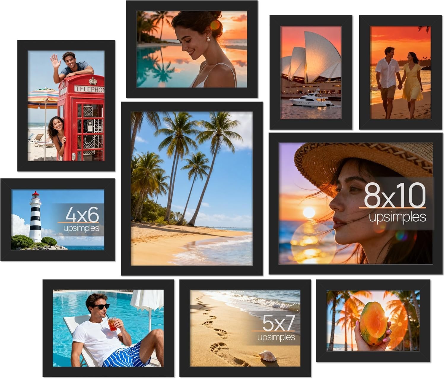 upsimples 10 Pack Picture Frames Collage Wall Decor for Mounting or Tabletop Display, Photo Gallery Frame Set for Family, Multi Sizes Including 8×10, 5×7, 4×6, Black