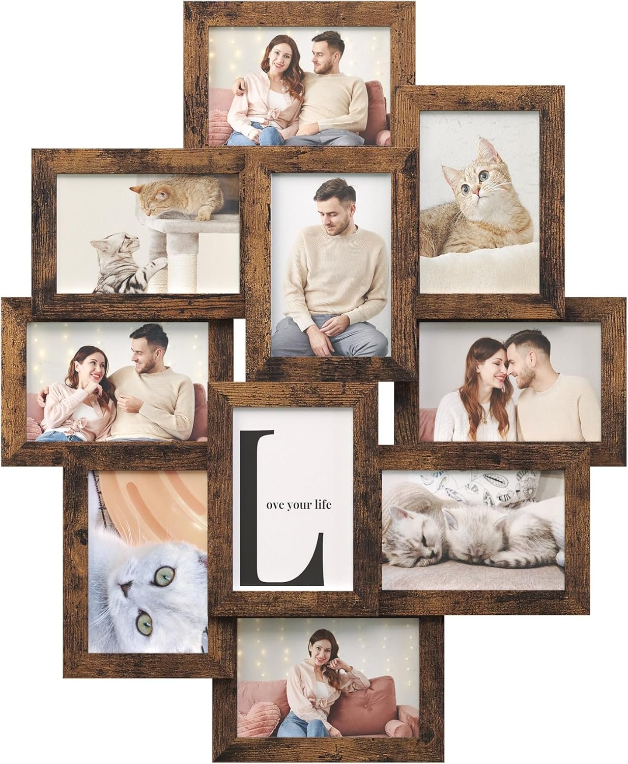 SONGMICS 4×6 Collage Picture Frames, 10-Pack Photo Collage Frame for Wall Decor, Glass Front, Assembly Required, Rustic Brown URPF020X02