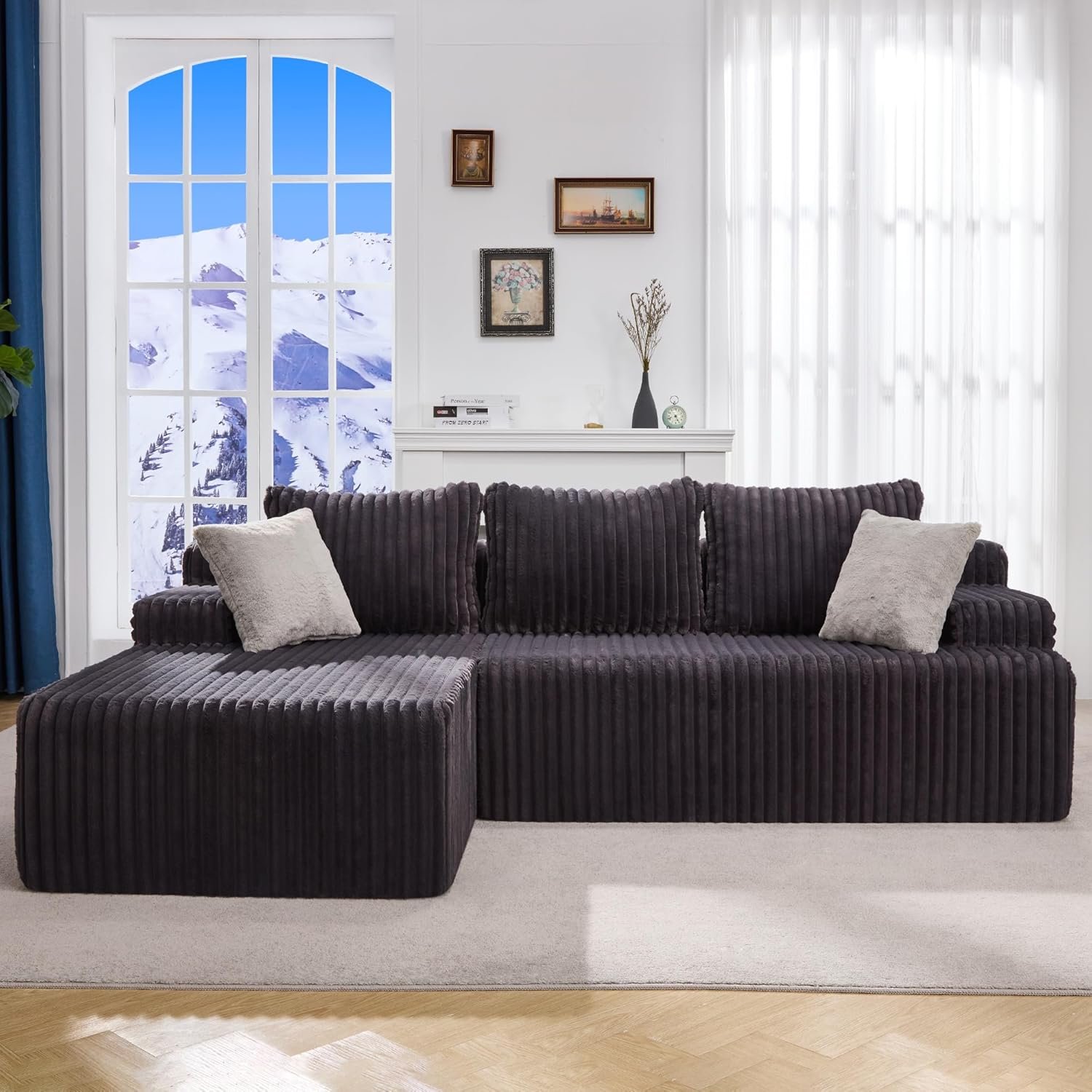Hobestluk Modular Sectional Sofa Boneless Couch L-Shape Couch 3 Seat Modular Couch Memory Foam Sectional Couches for Living Room Furniture, Cloud Couch with Chaise Lounge (96″ Left Facing Chaise)