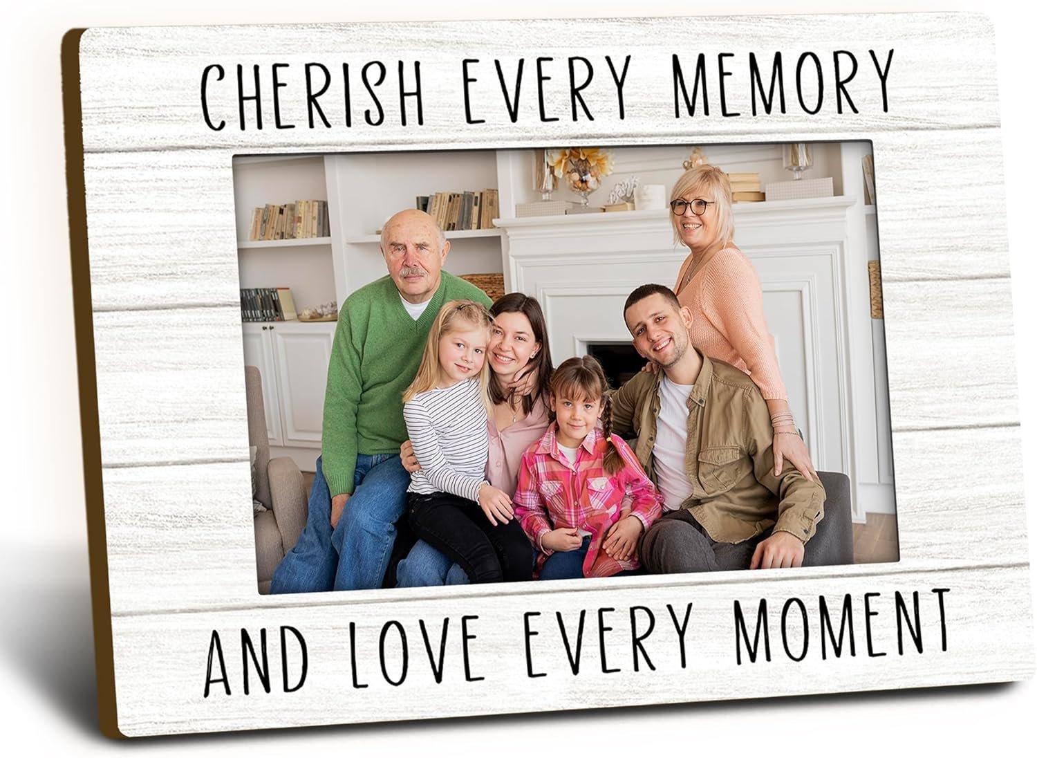 Family 4×6 Picture Frame, Family Gifts Wooden Picture Frame, Housewarming Gifts for FamilyMom Dad, Cherish Every Memory and Love Every Moment Decorative Photo Frames for Table Desk Decor