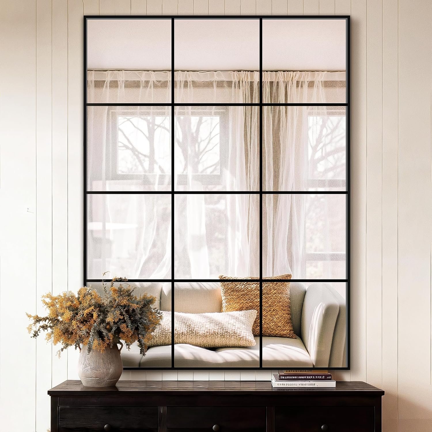 Window Pane Wall Mirror, 40″x30″ Wall Mounted Window Mirror for Living Room, Bedroom, Entryway, Dining Room, Home Wall Decor