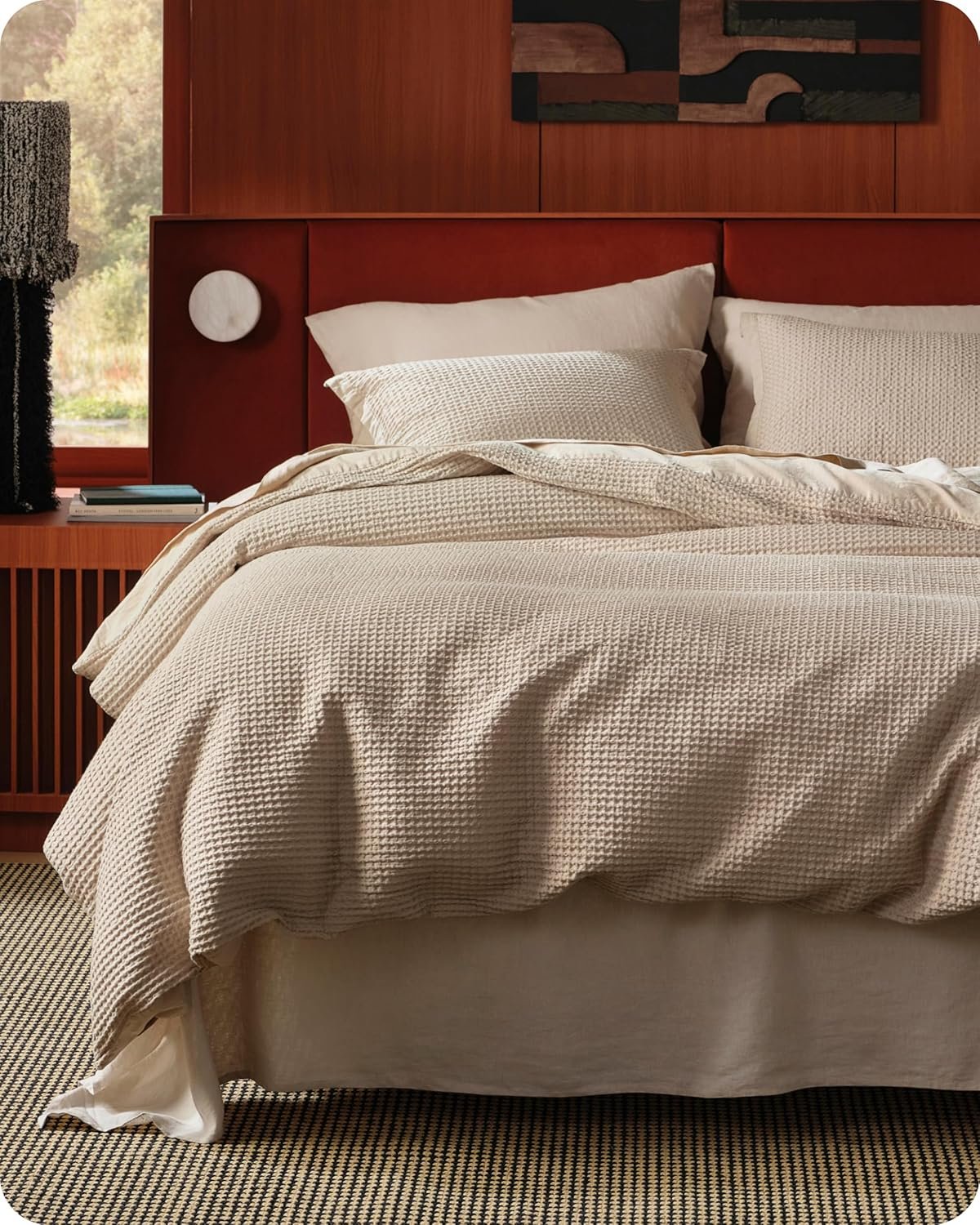 Bedsure Cotton Duvet Cover Queen – 100% Cotton Waffle Weave Khaki Duvet Cover Queen Size, PureWoven Breathable Tan Bedding Set for All Season, 3 Pieces, 90″x90″