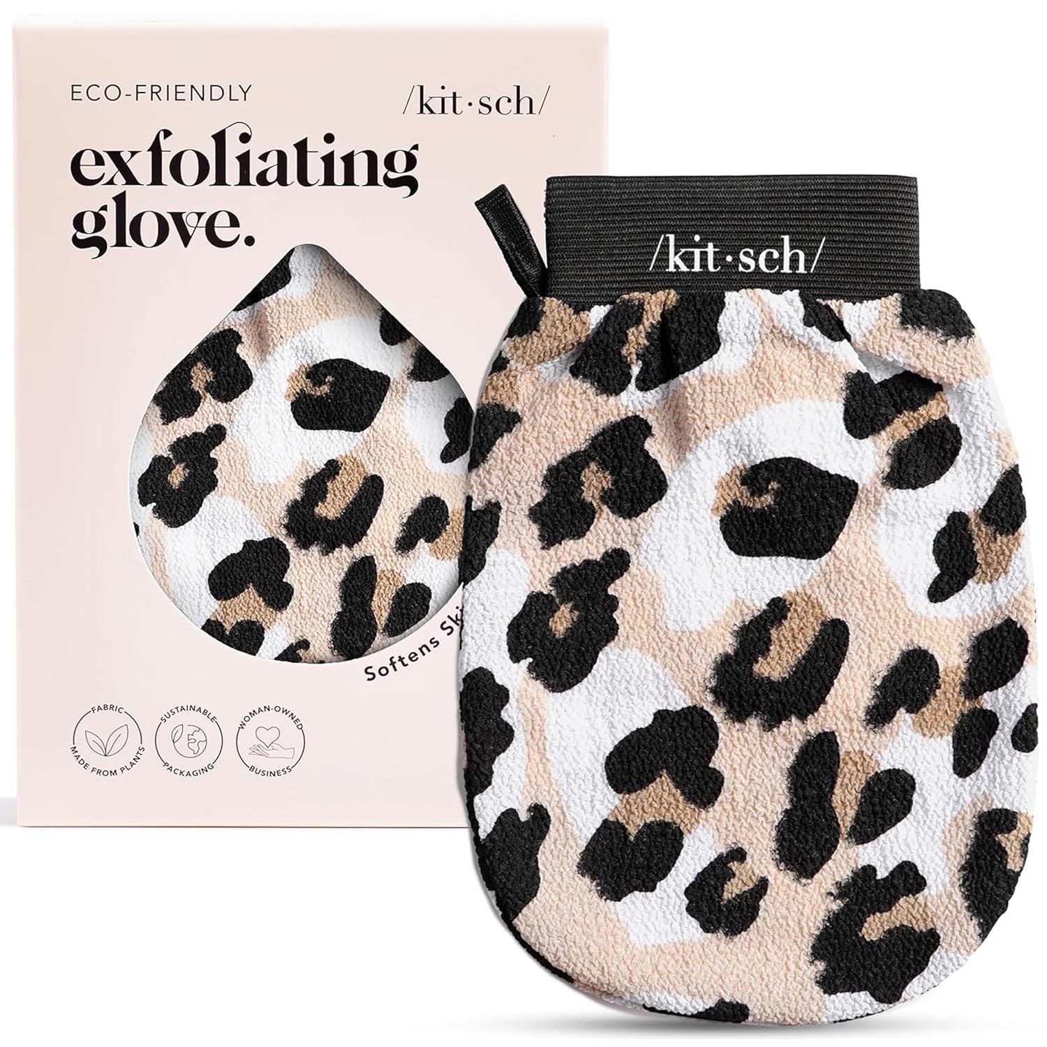 Kitsch Exfoliating Glove 1pc – Korean Exfoliating Mitt & Deep Exfoliating Body Scrubber for Shower, Bath | Body Exfoliator Glove, Dead Skin Remover | Skin Care for Smooth Skin – Leopard