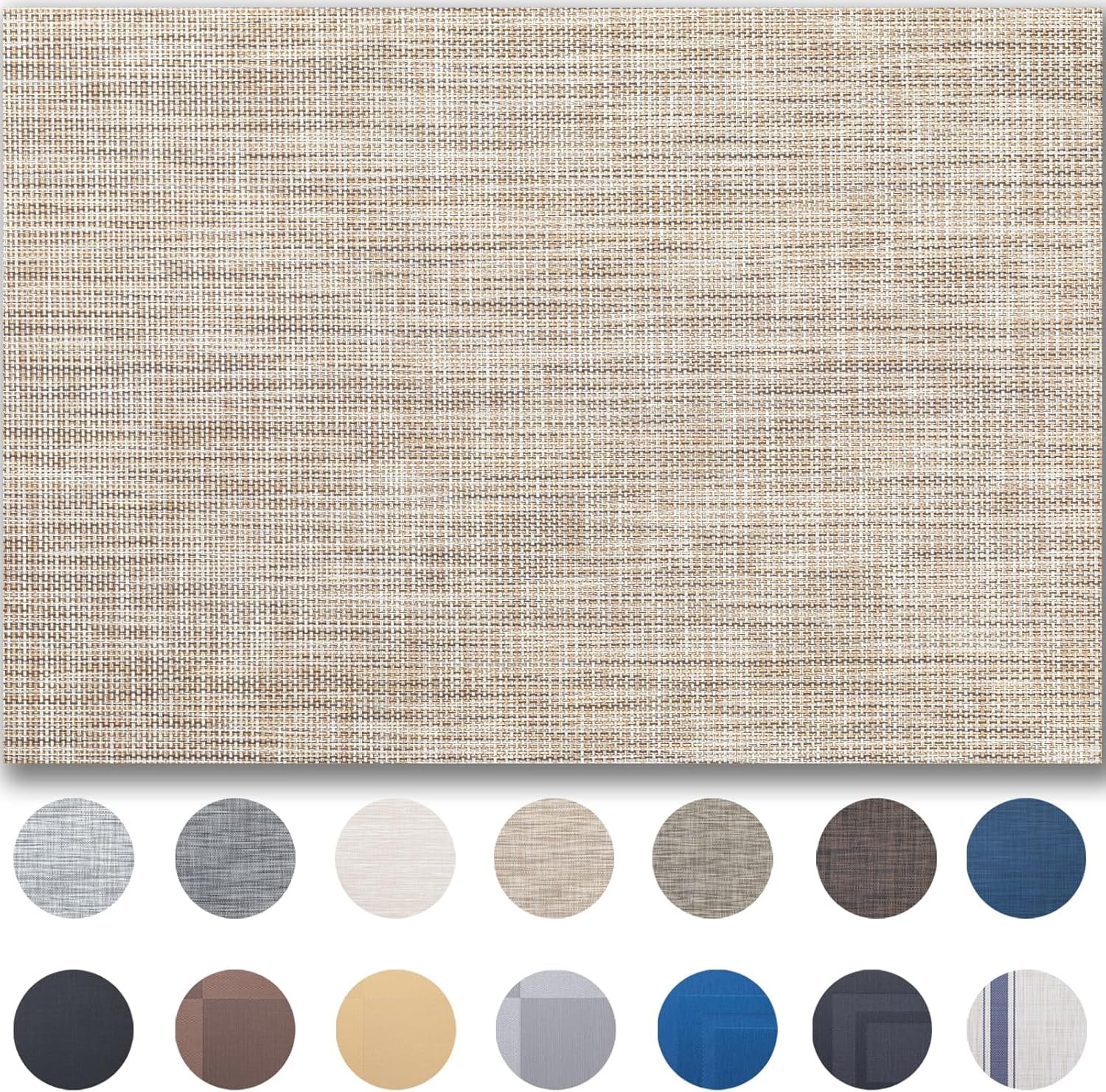 Placemats Set of 6 – Easy Clean Woven Vinyl Placemats for Dining Table, Indoor/Outdoor Place Mats, Washable PVC Table Mats（Caramel）